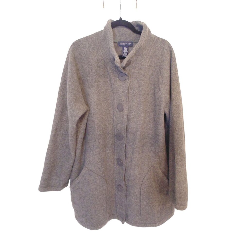 Jones New York Signature Womens XXL Gray Wool Blend Long Jacket Unlined